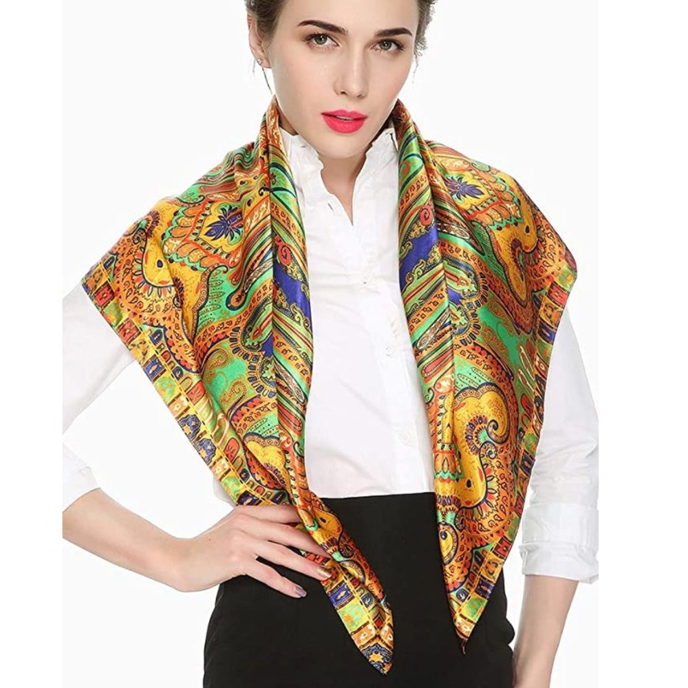 Vibrant Silky Orange and Gold Multicolored Scarf